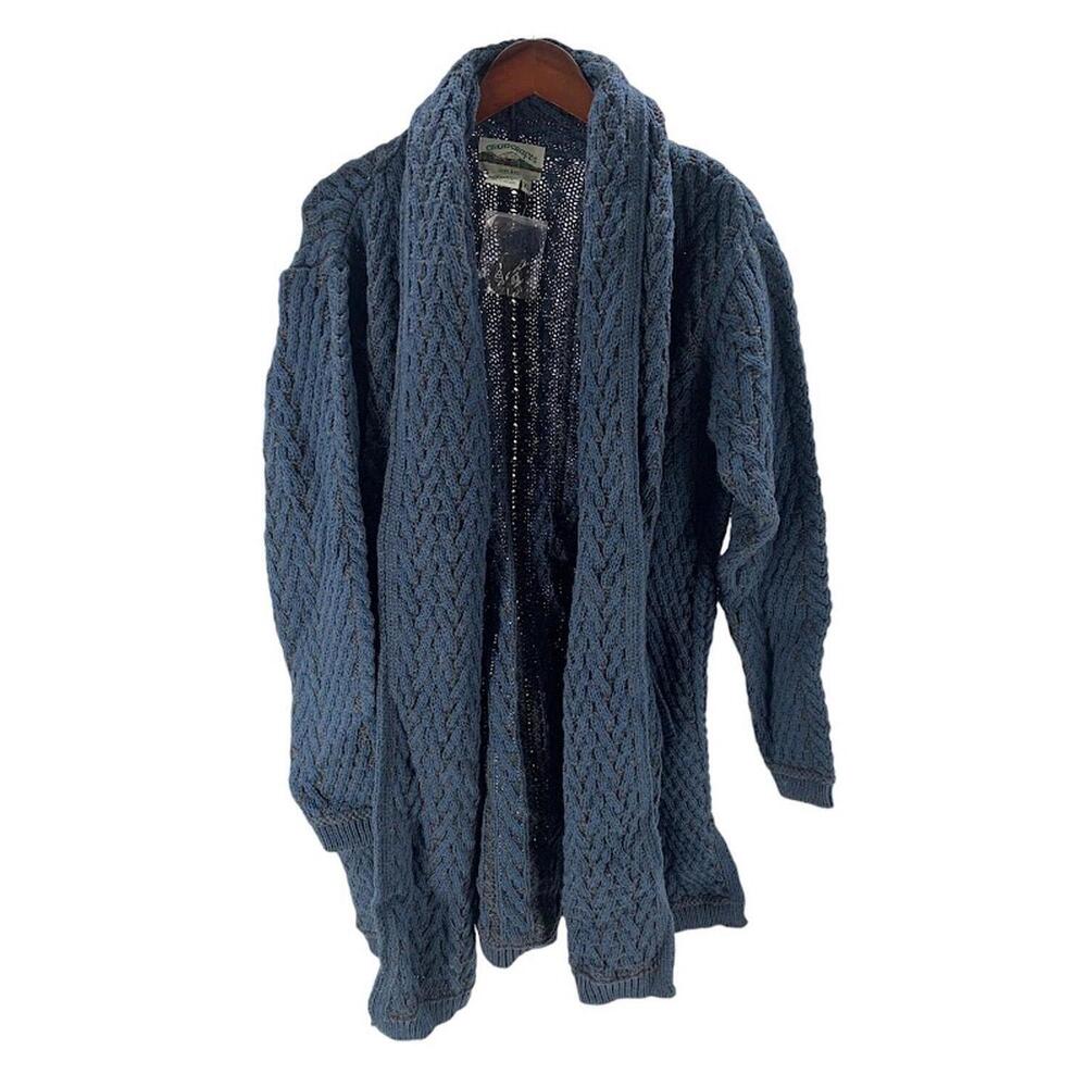 Aran Craft Merino Wool Open Front Cardigan w/ Pockets Mallard/Grey - Regular